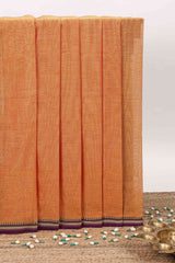 Orange plain narayanapet cotton saree with contrast border and striped pallu
