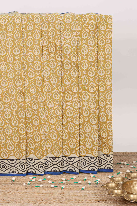 Sandal ajrak print mul mul cotton saree with self border and matching blouse