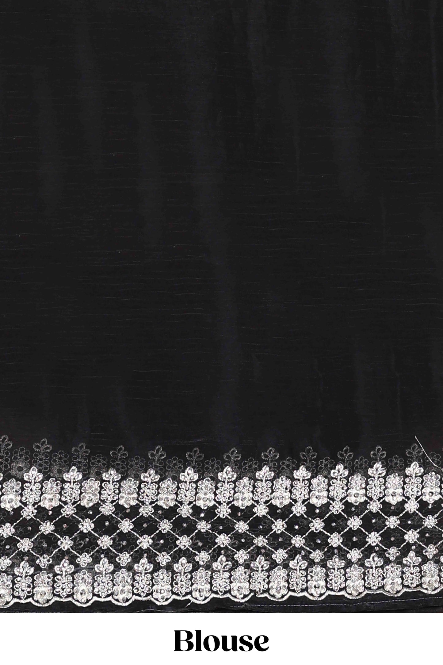 Black geomentric fendi chiffon embroidery design saree with self pallu and blouse