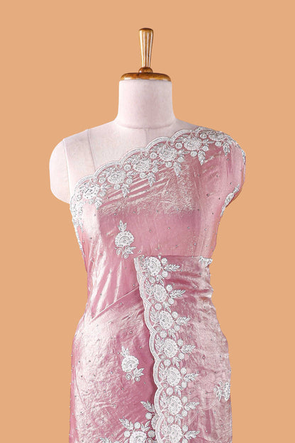 Peach organza crush saree with dot motif embroidery and stone work