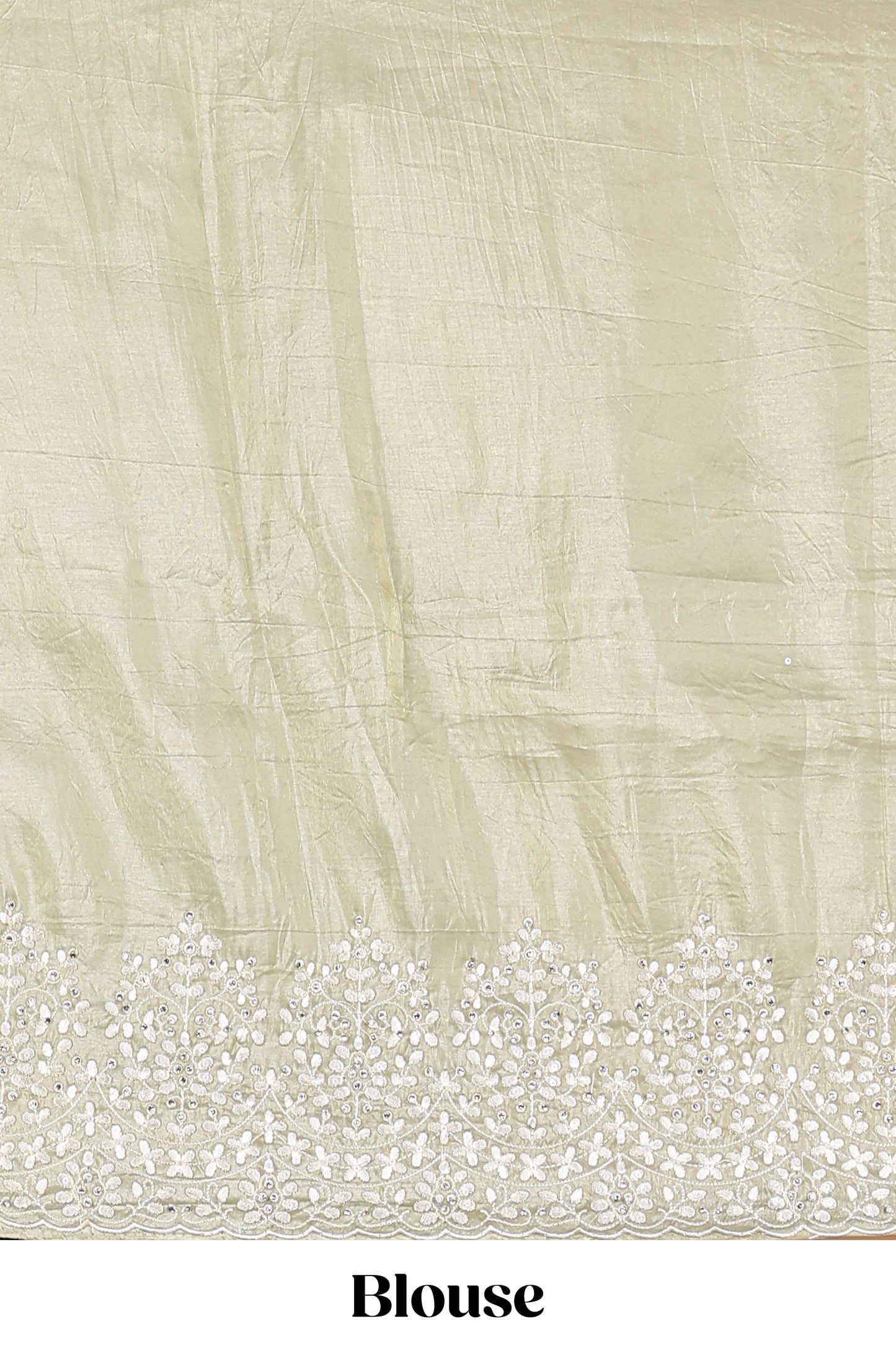 Green organza crush saree with dot motif embroidery and stone work