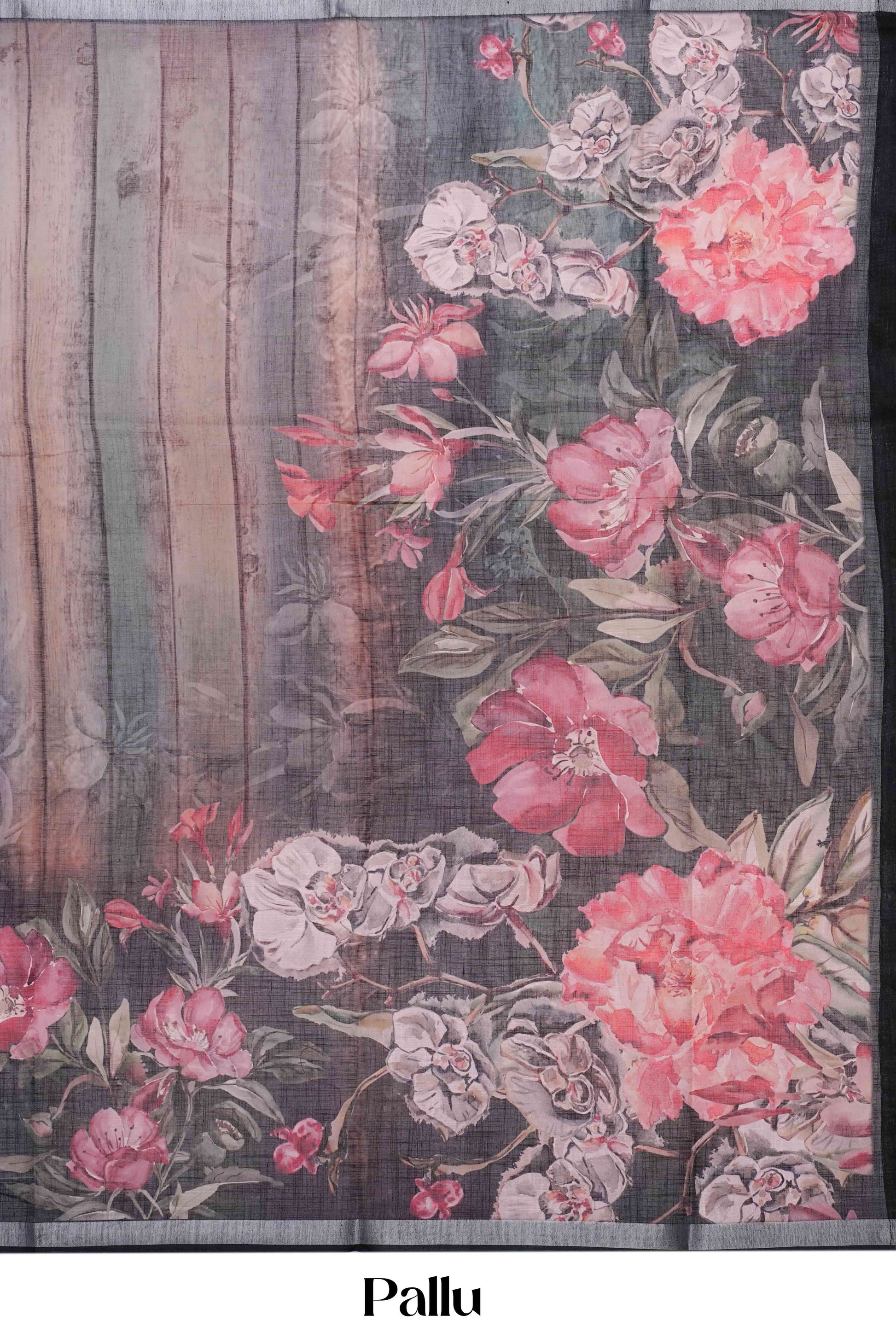 Colorful printed linen saree