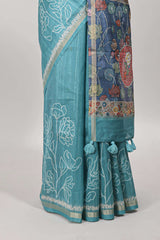 Contrasting green floral pallu