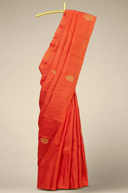 Coral orange pure silk saree
