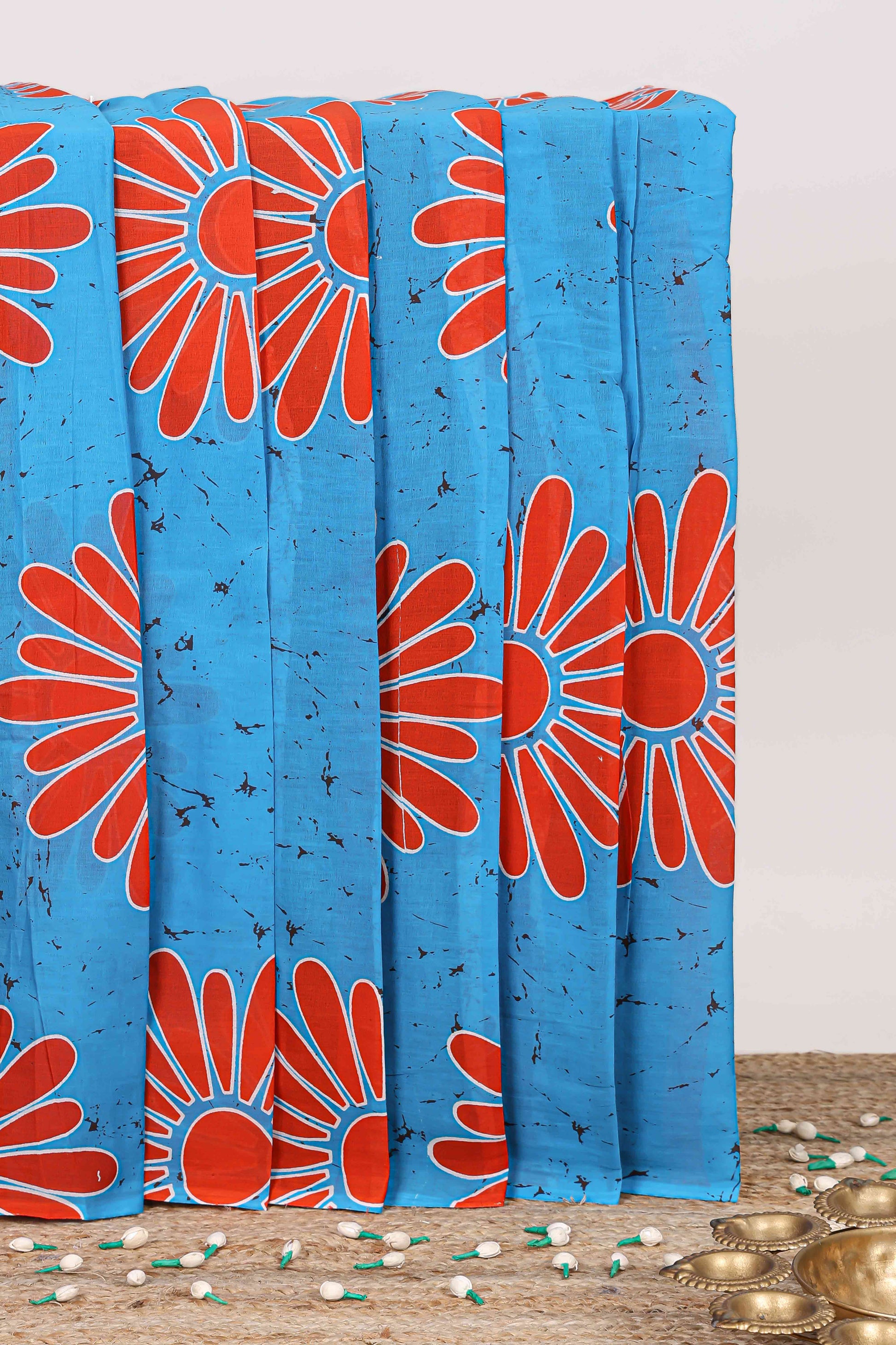 Cotton floral print mull saree