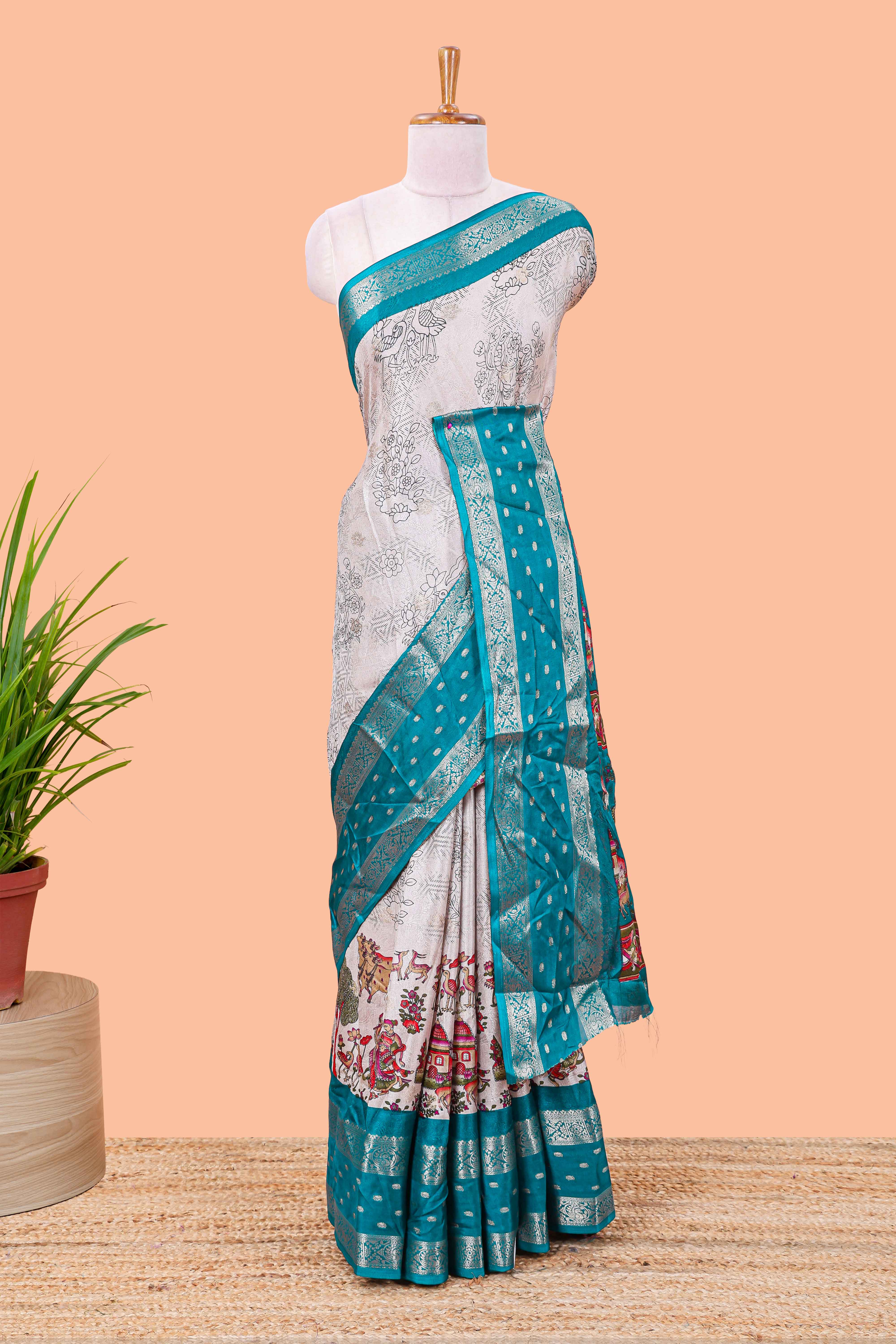 Crane floral kalamkari artwork
