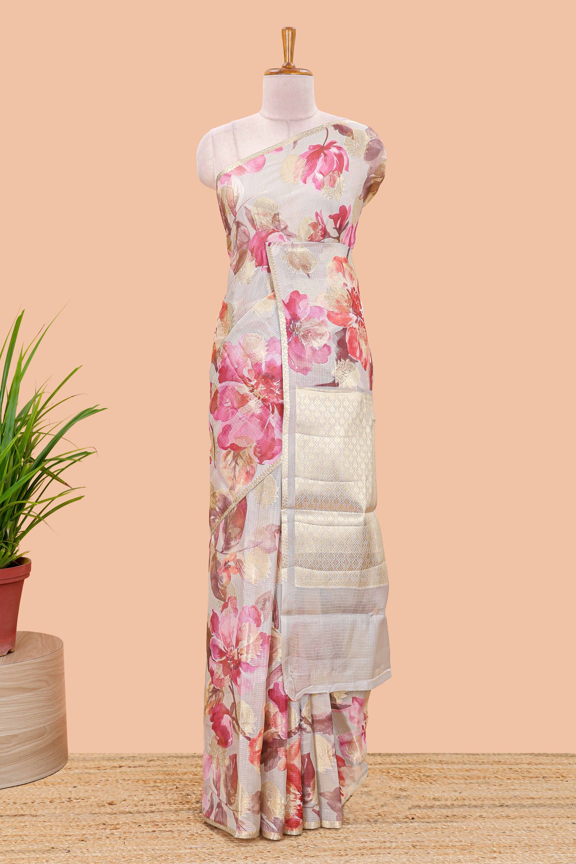  Cream Kota cotton saree