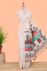 Cream borderless munga cotton saree