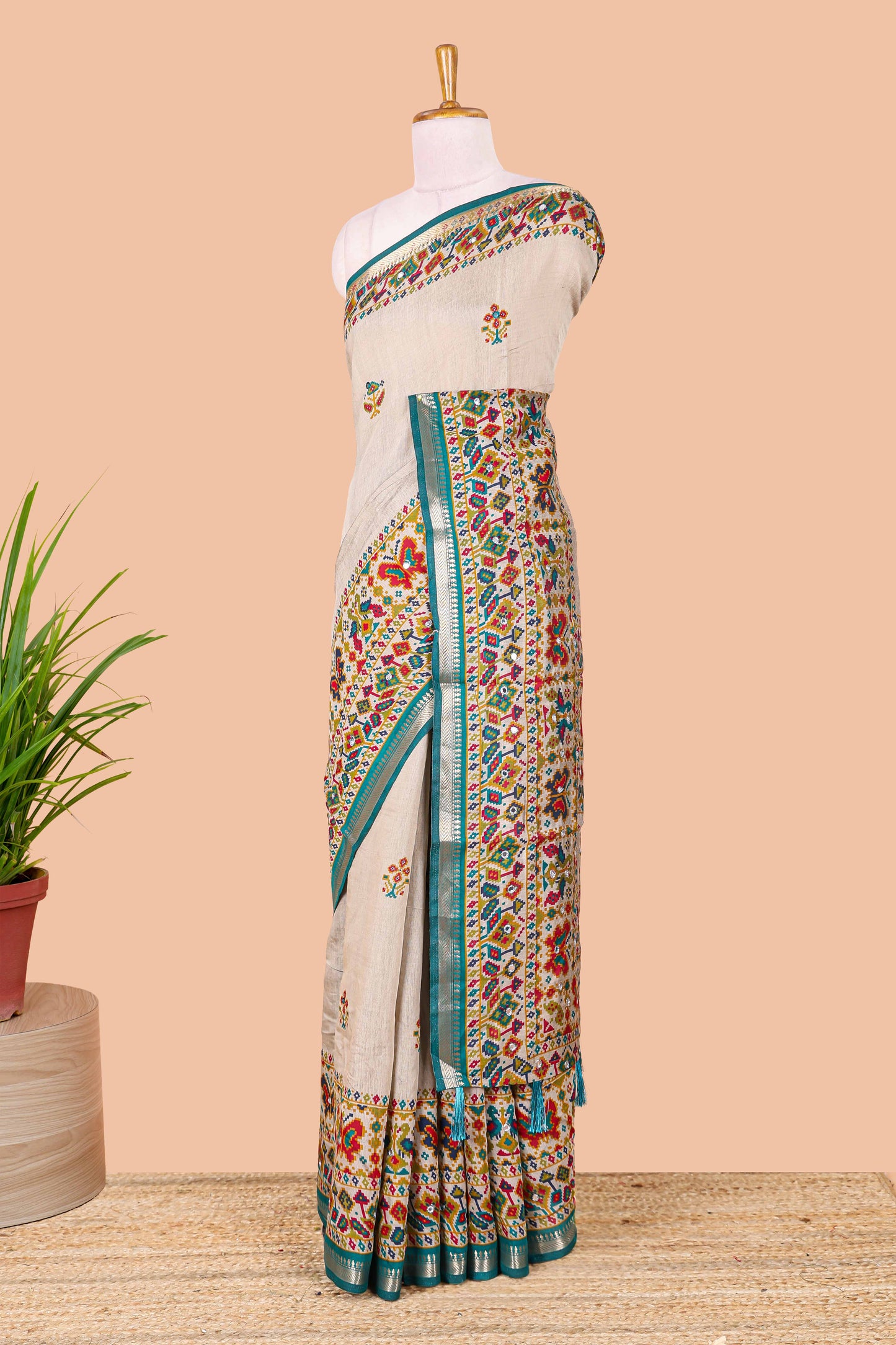  Cream chanderi cotton saree