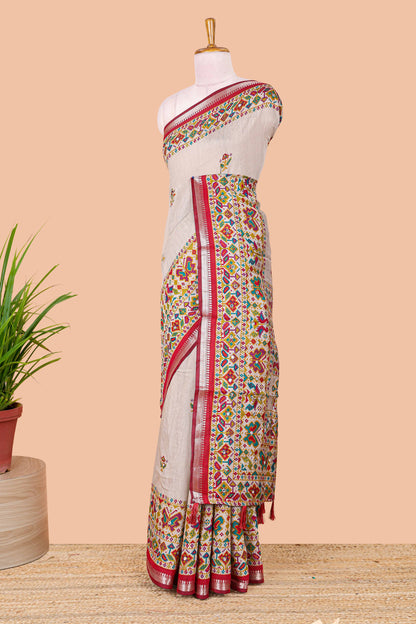 Cream chanderi cotton saree geometric design