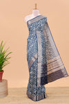 Cream chanderi cotton saree with floral vines