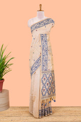 Cream floral motifs munga cotton saree