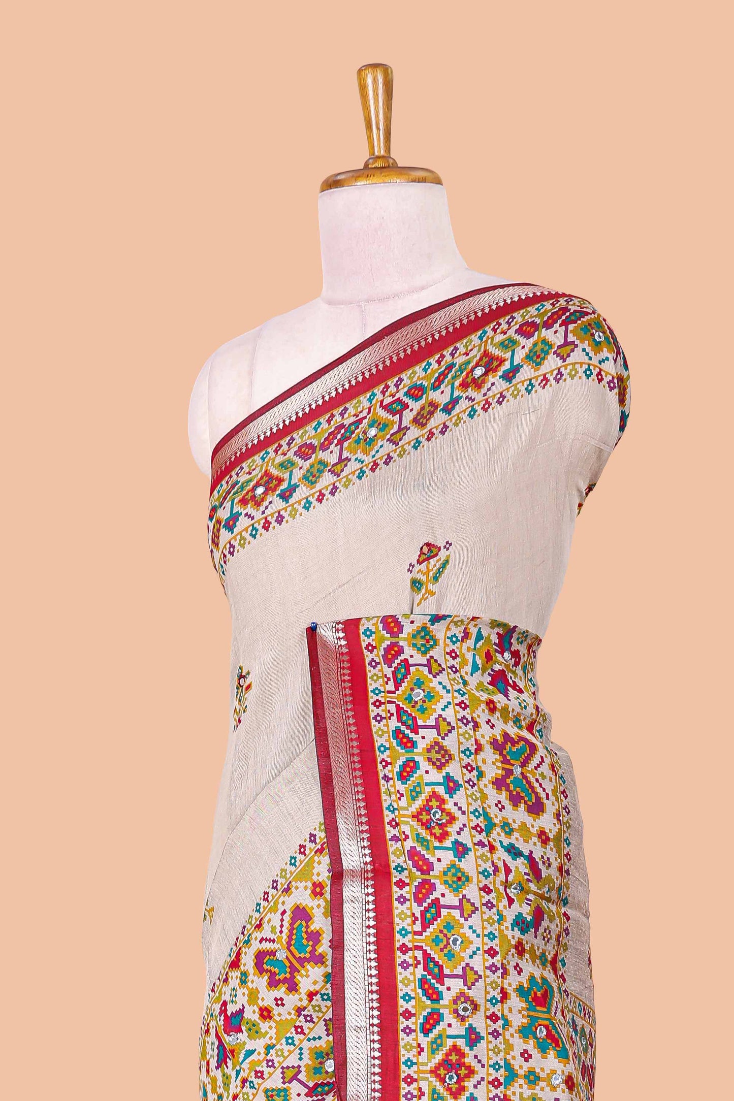 Cream geometric design chanderi saree