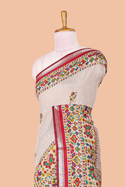 Cream geometric design chanderi saree