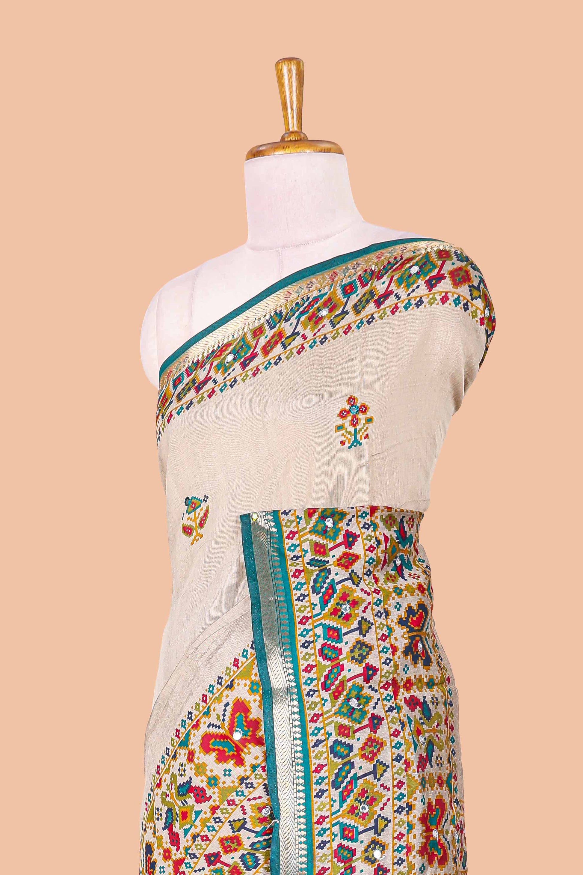  Cream geometric design chanderi sarees