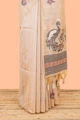 Cream munga saree with woven pallu