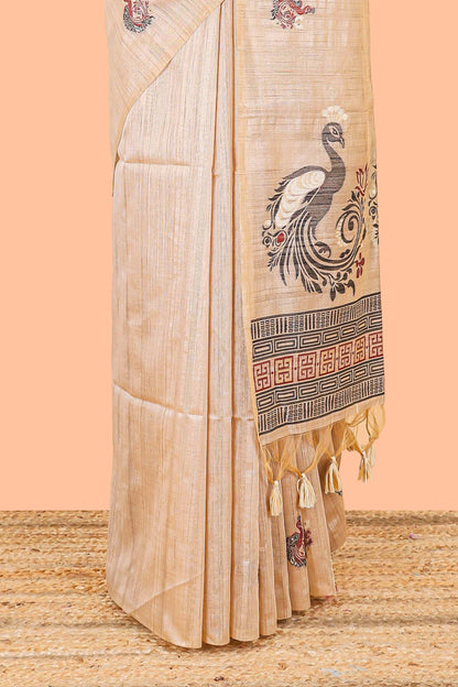 Cream munga saree with woven pallu