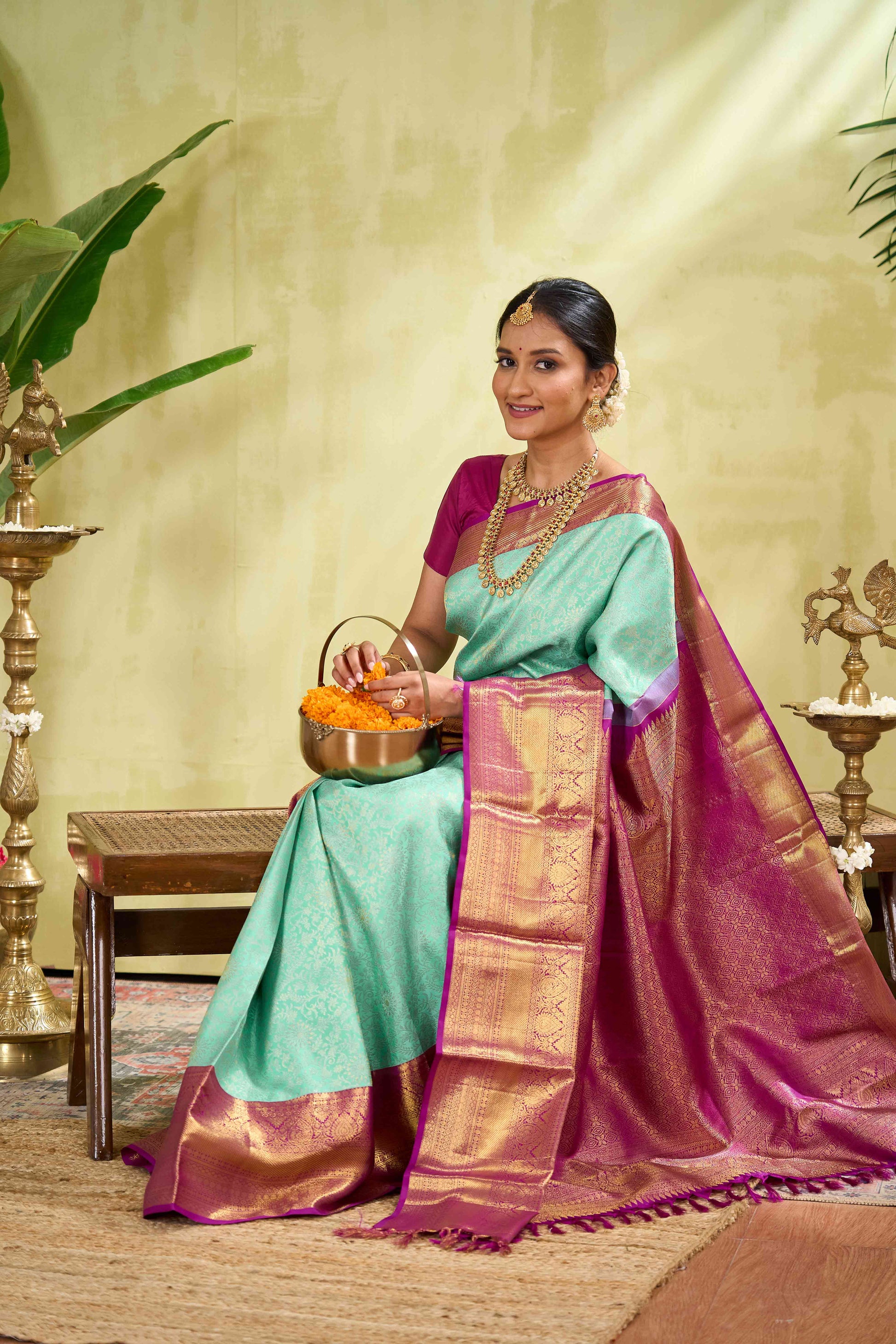 Cream pattu silk saree
