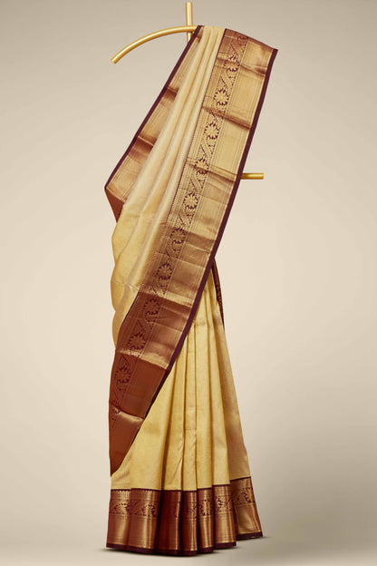 Cream pattu silk sarees