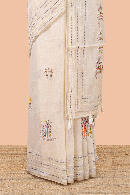 Cream printed pallu chanderi saree