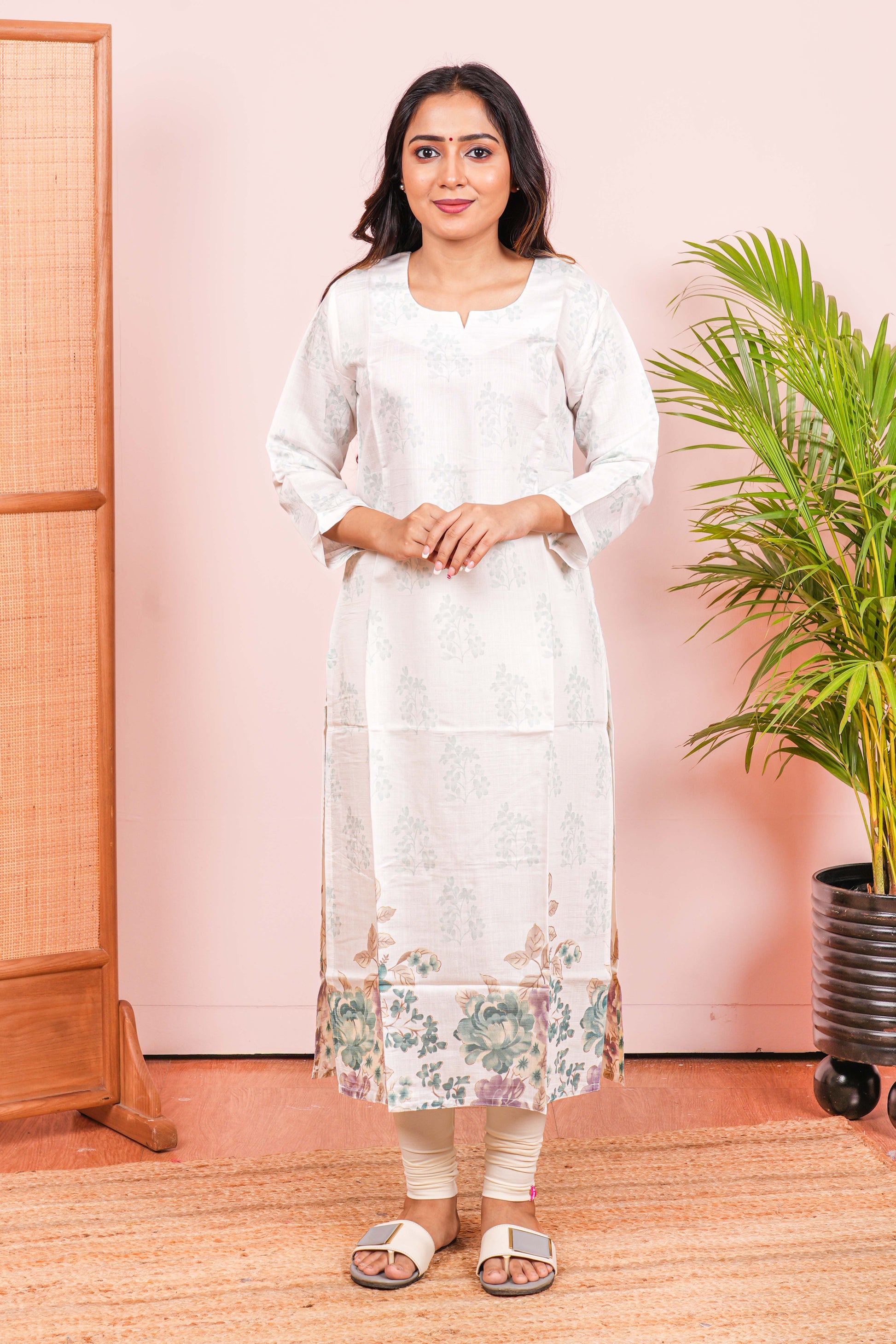 Cream printed salwar suit set