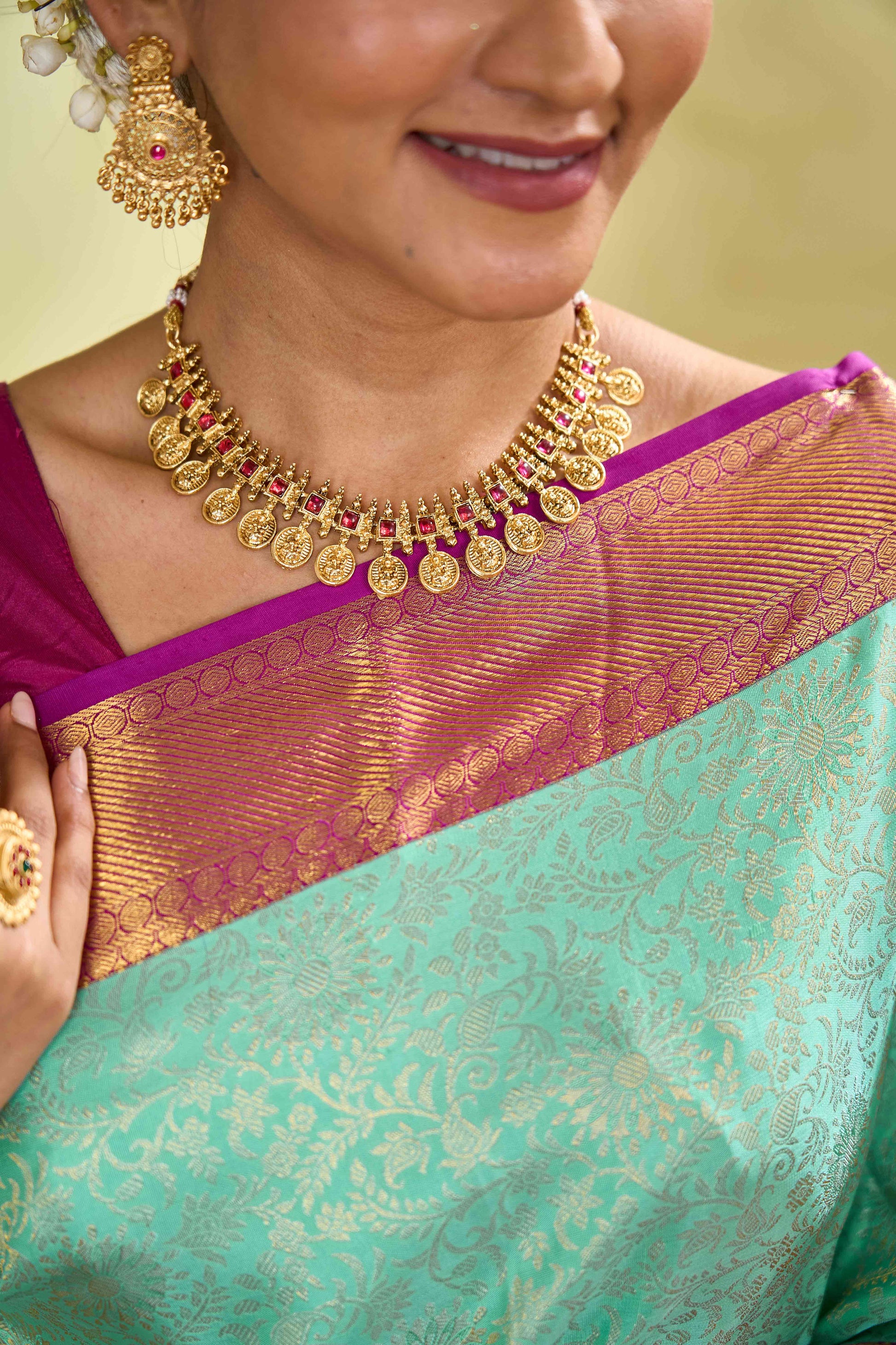 Cream silk saree with zari border
