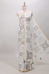 Cream warli print linen cotton saree