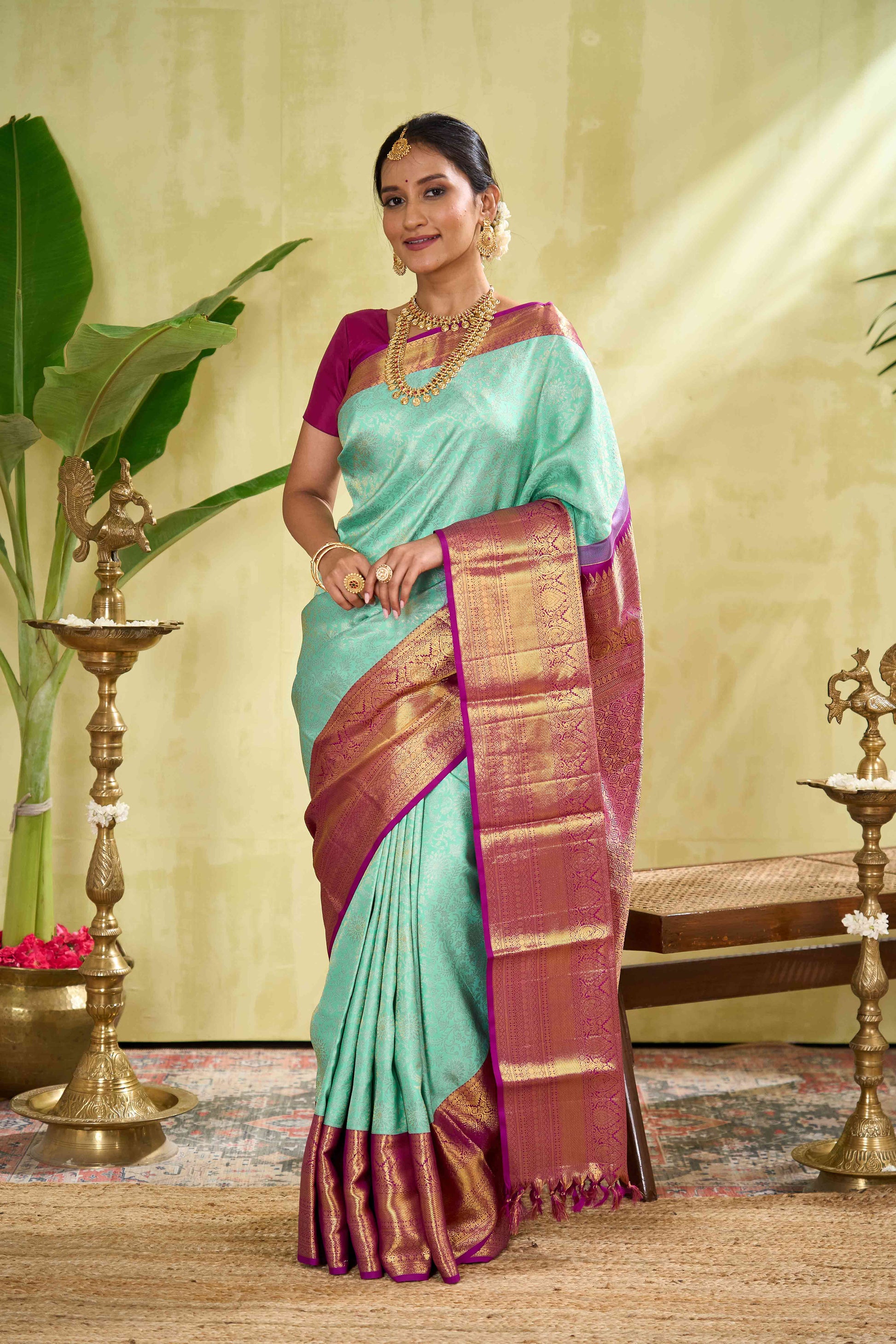 
Cream wedding silk saree