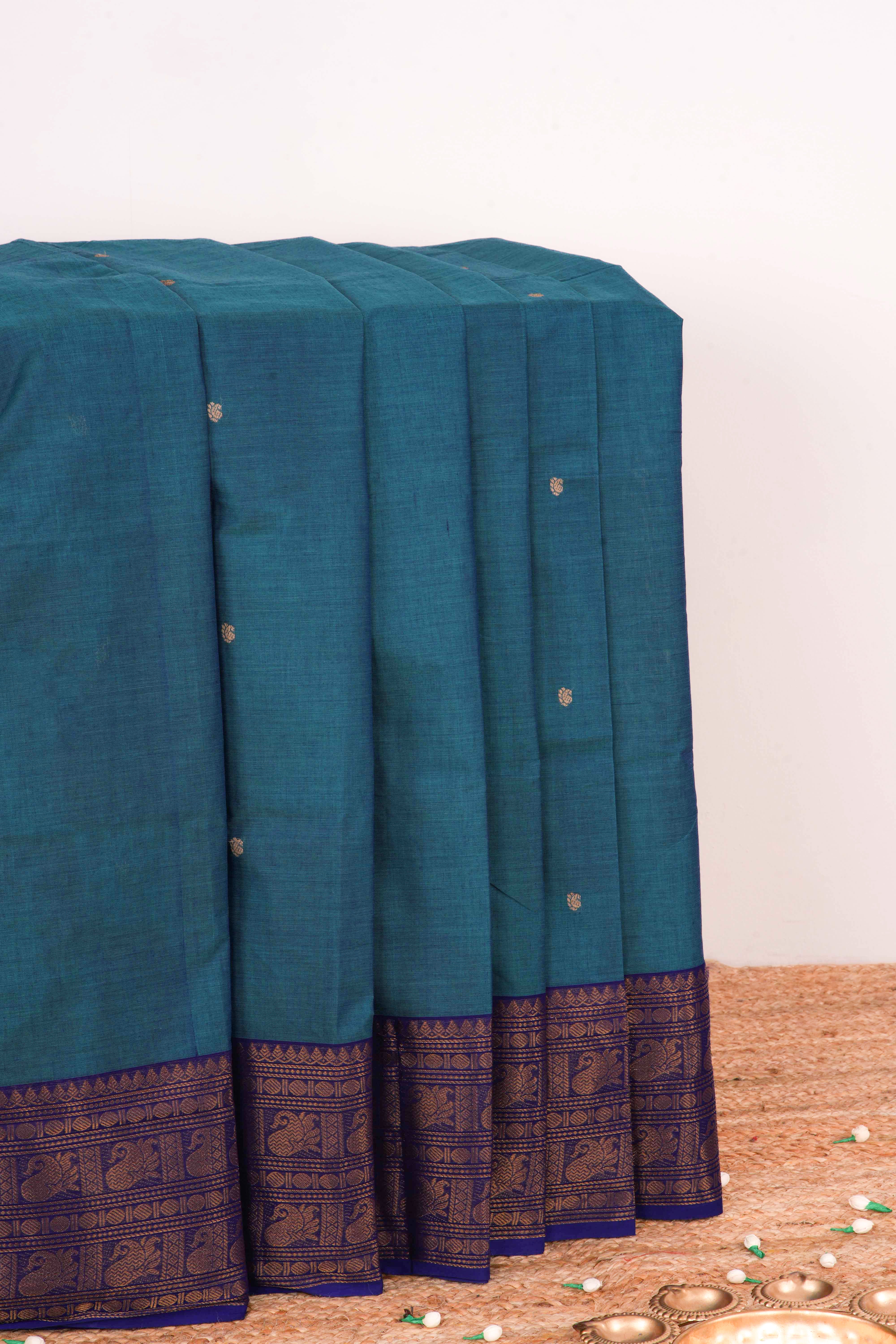 Dark blue Chettinad cotton saree