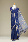 Dark blue munga cotton zari saree