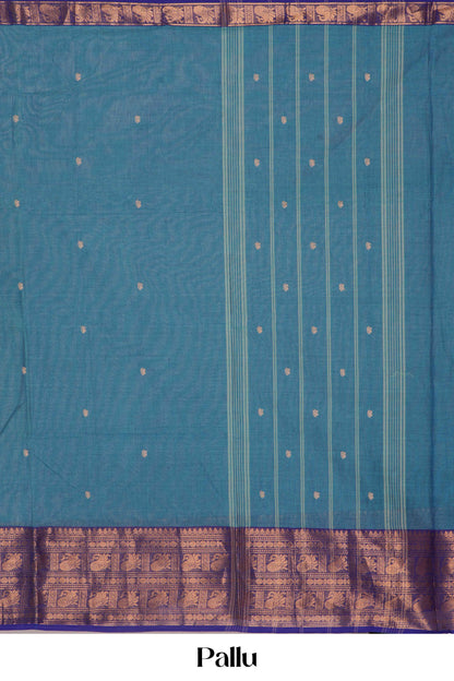 Dark blue traditional Chettinad saree
