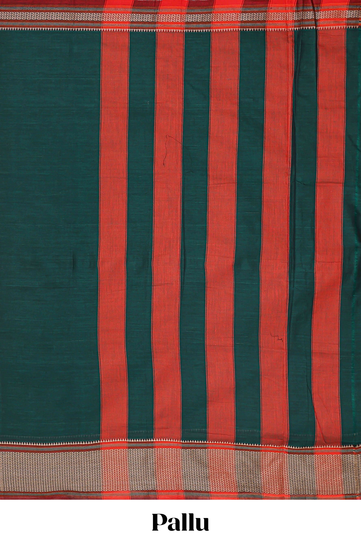 Dark green plain cotton saree