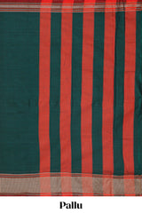 Dark green plain cotton saree