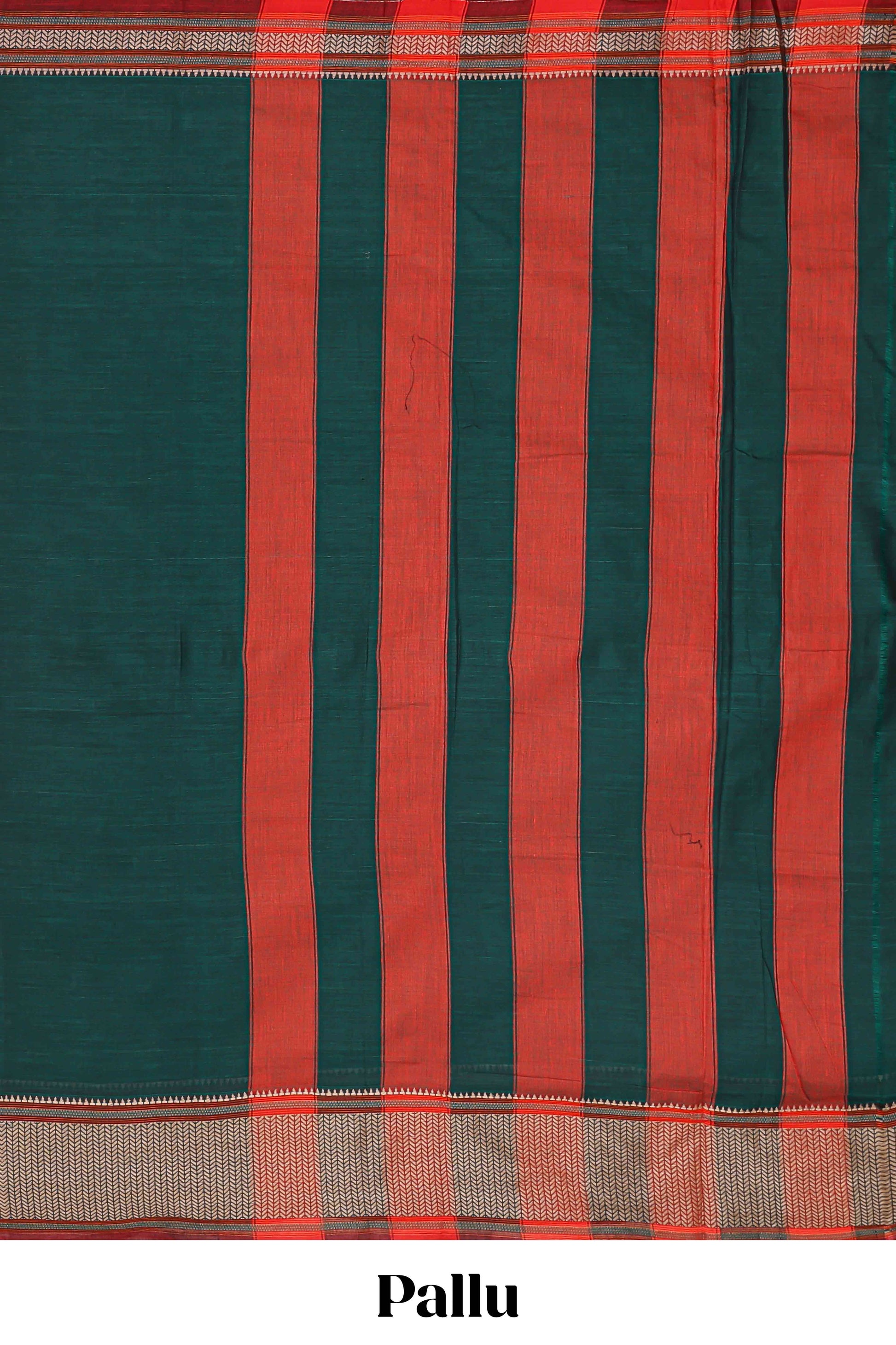 Dark green plain cotton saree
