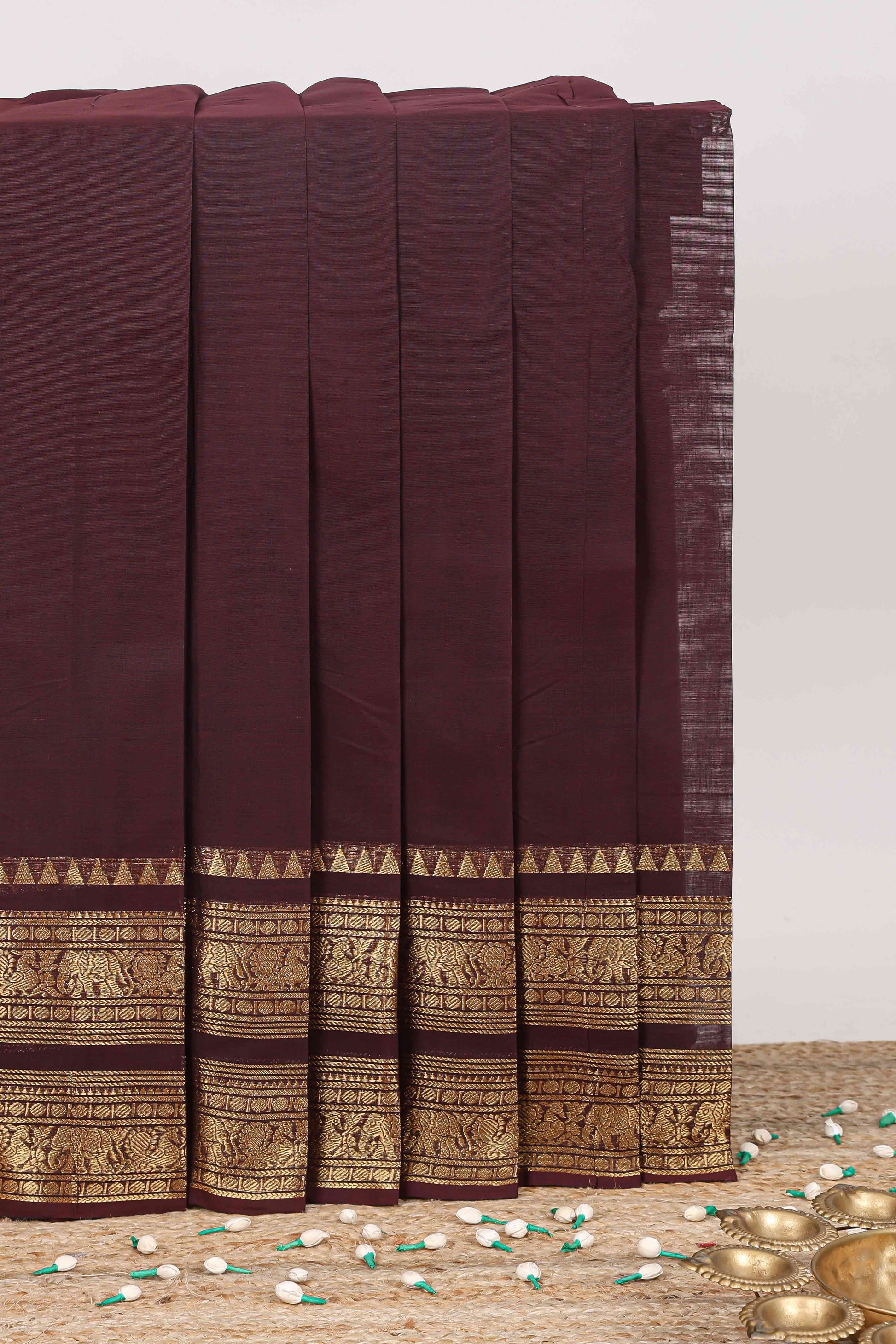 Deep Brown plain chettinad cotton saree
