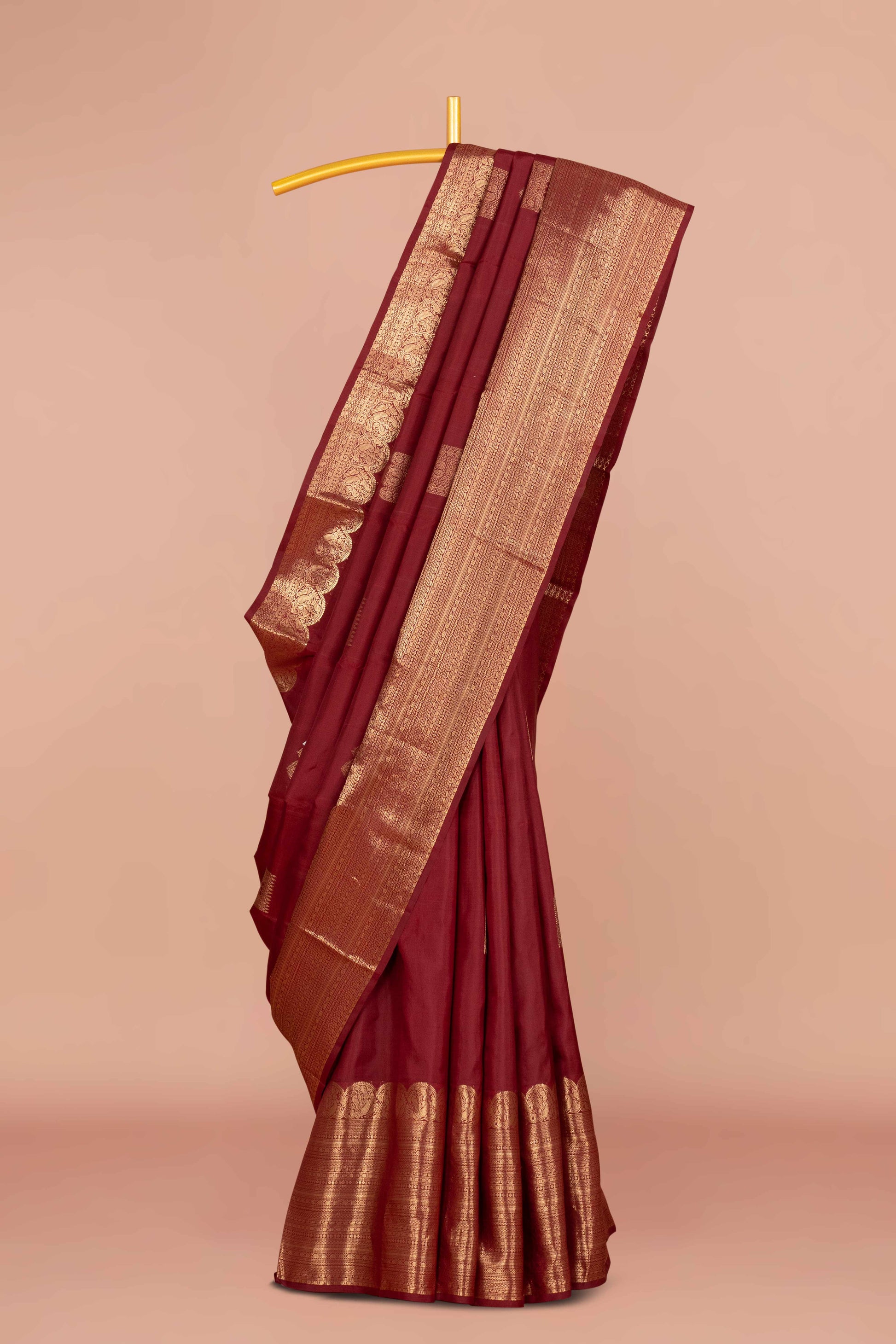 Deep maroon pure silk saree