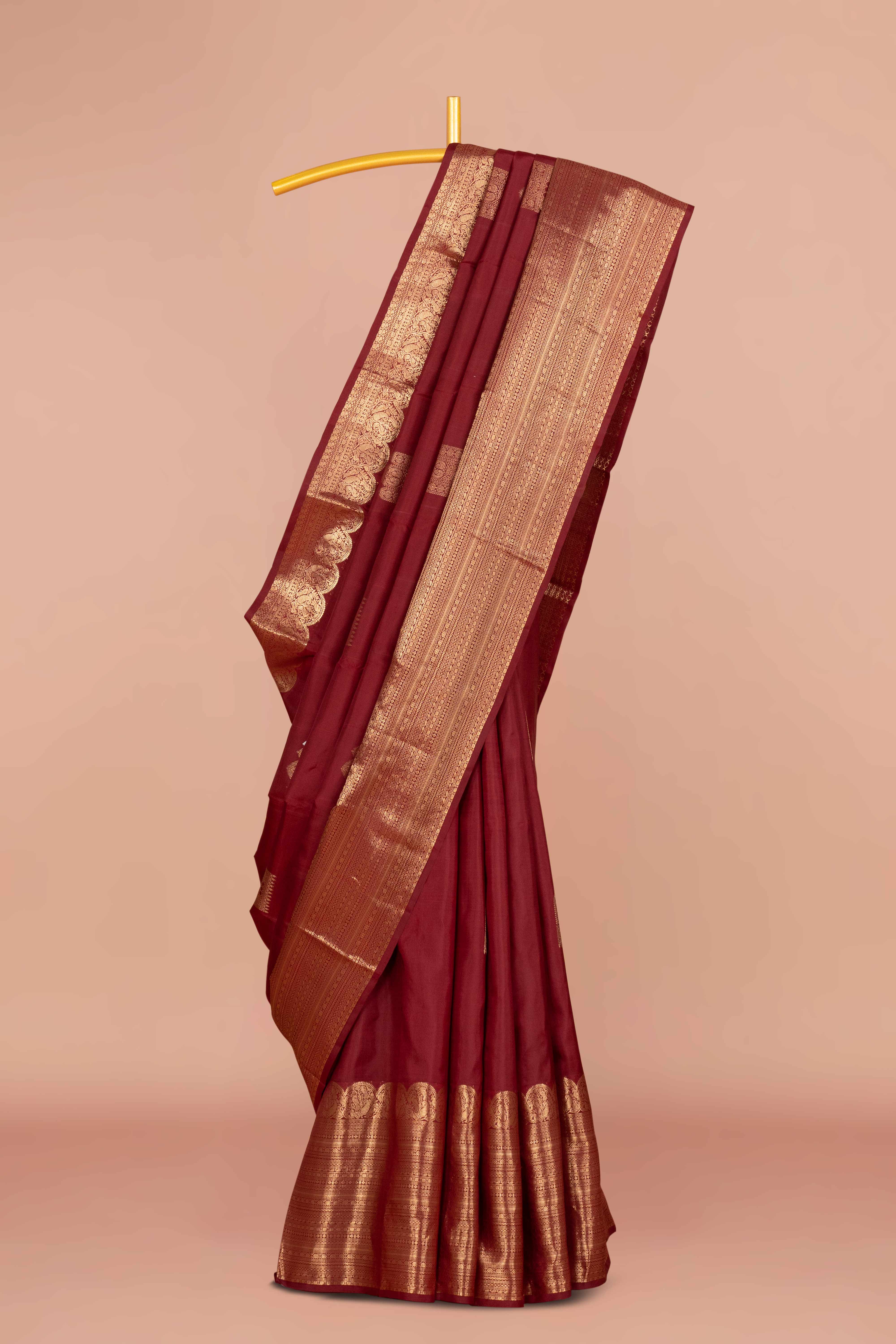 Deep maroon pure silk saree