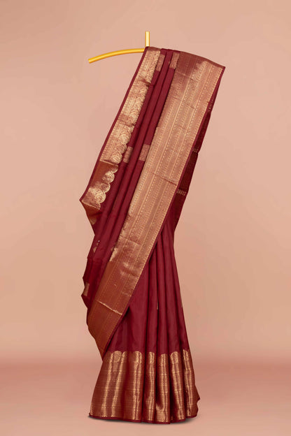 Deep maroon pure silk saree