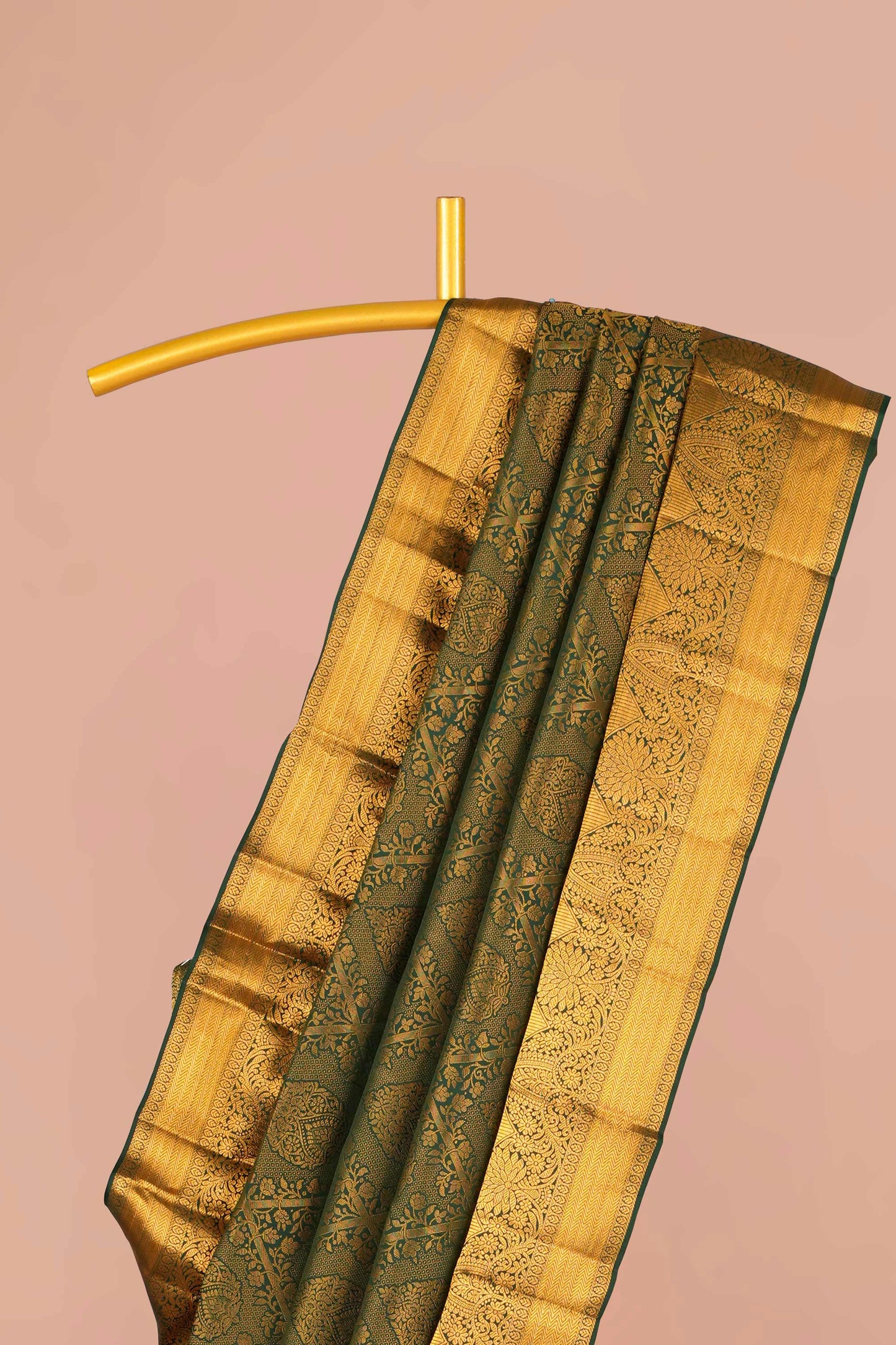 Deep olive green traditional silk saree
