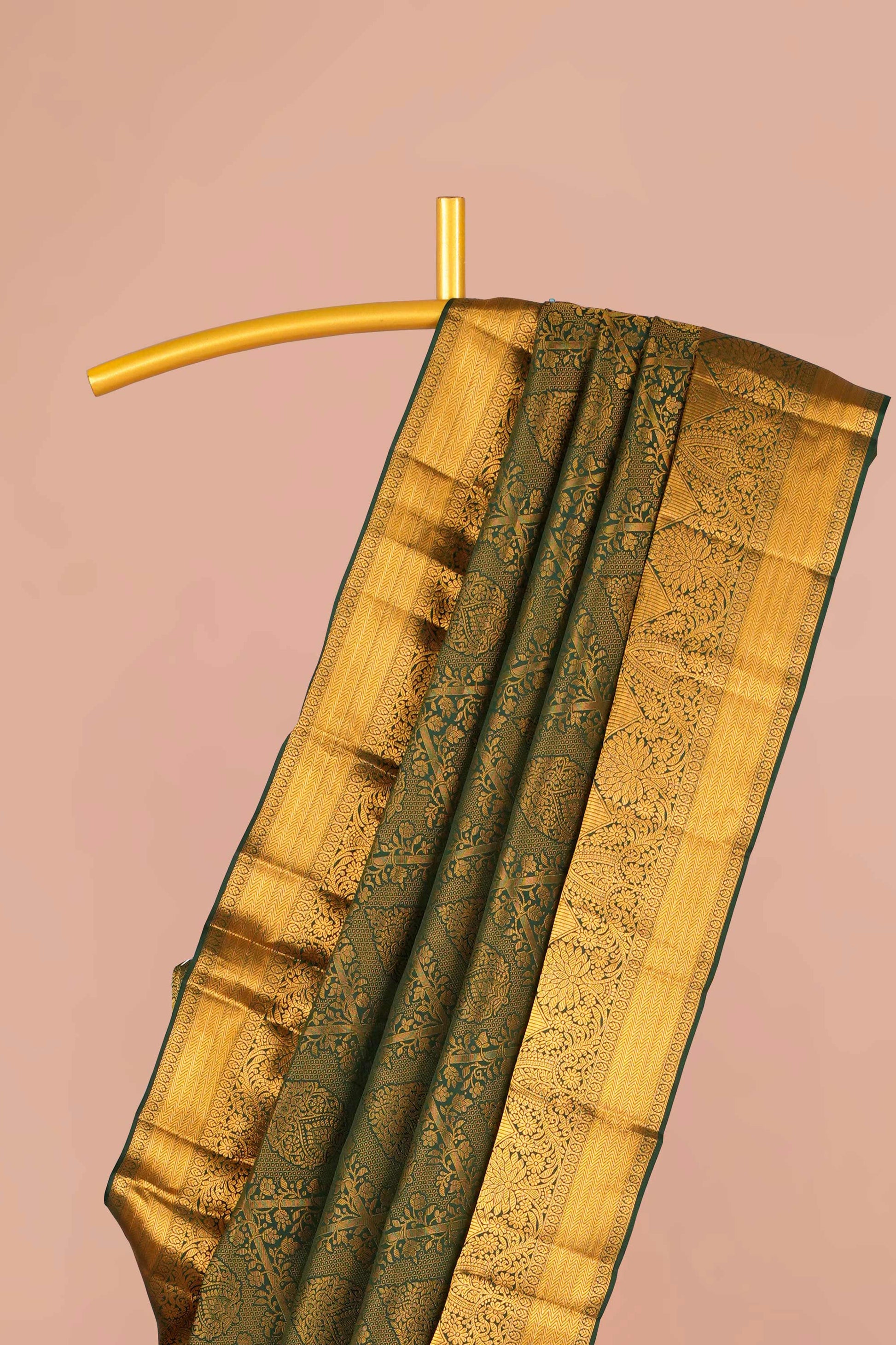 Deep olive green traditional silk saree