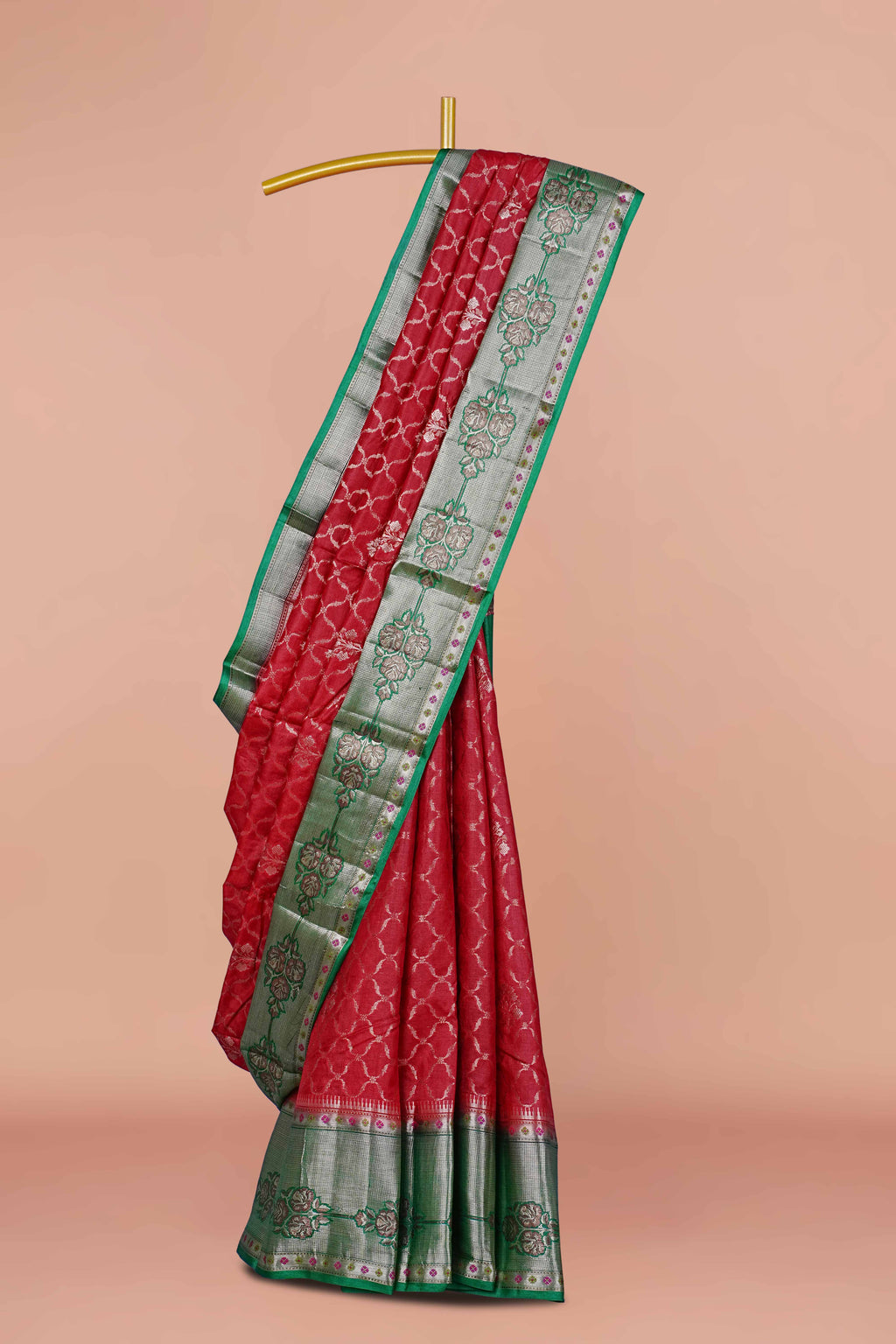 Deep red tussar silk saree