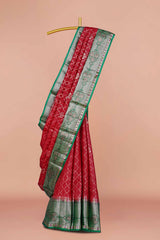 Deep red tussar silk saree