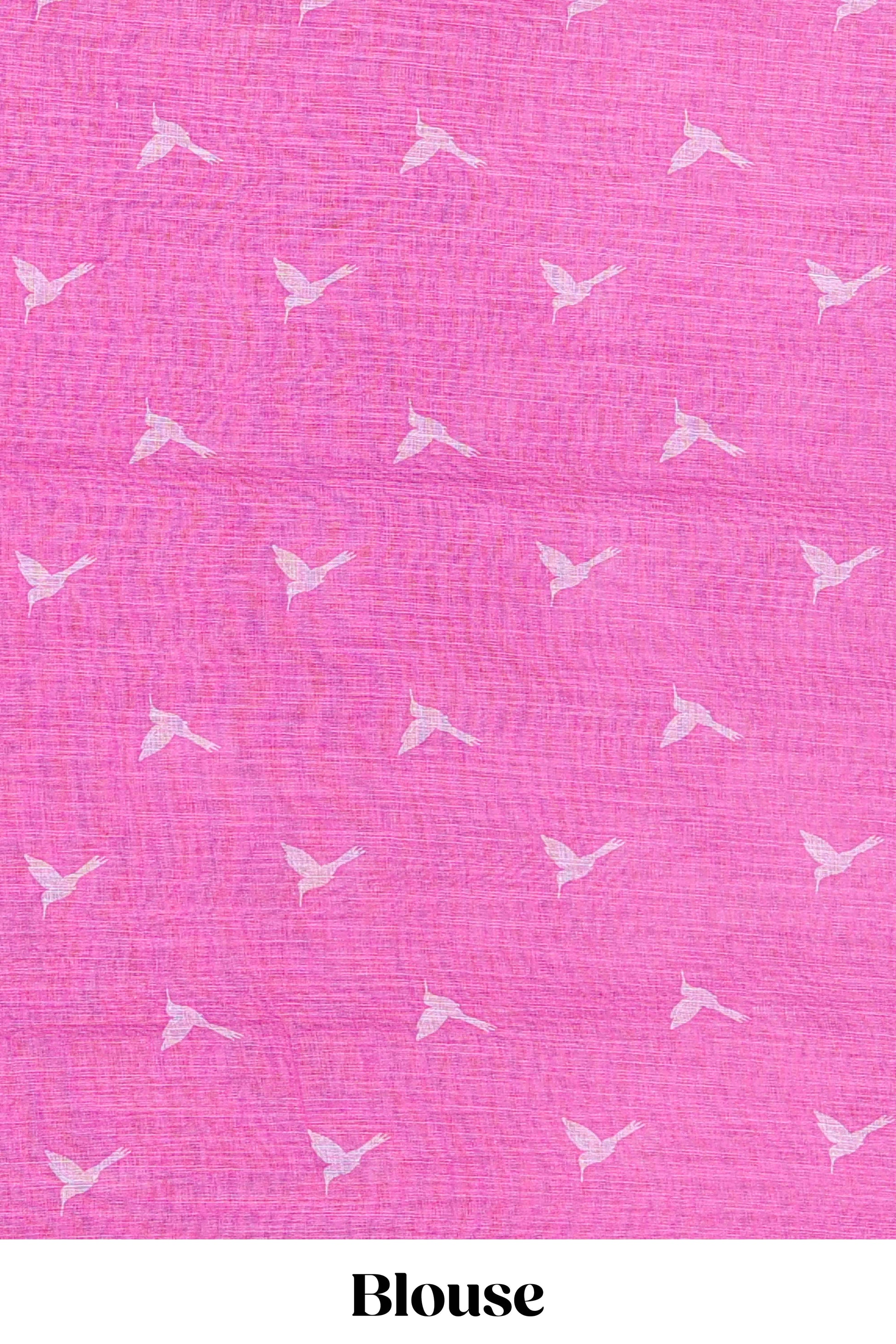 Designer pink linen cotton saree