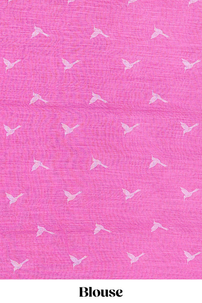 Designer pink linen cotton saree