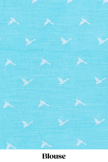 Designer turquoise blue linen cotton sarees