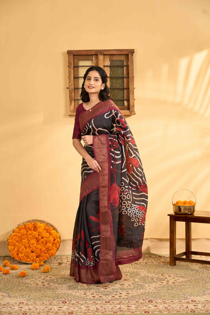 Designer tussar silk printed saree