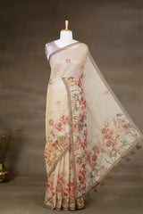 Digital print linen saree