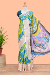 Dola silk kanchipuram border print saree
