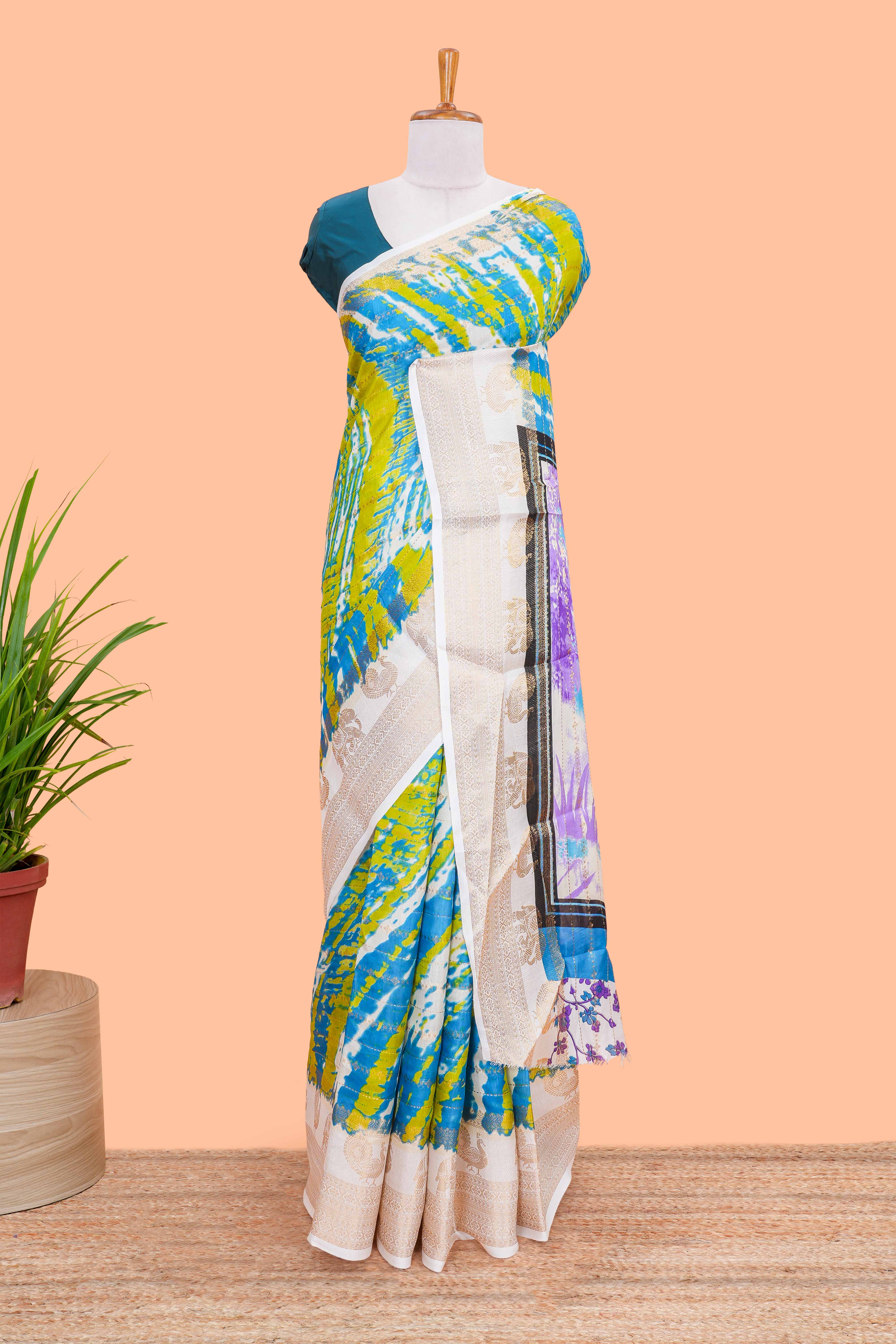 Dola silk tie dye abstract saree