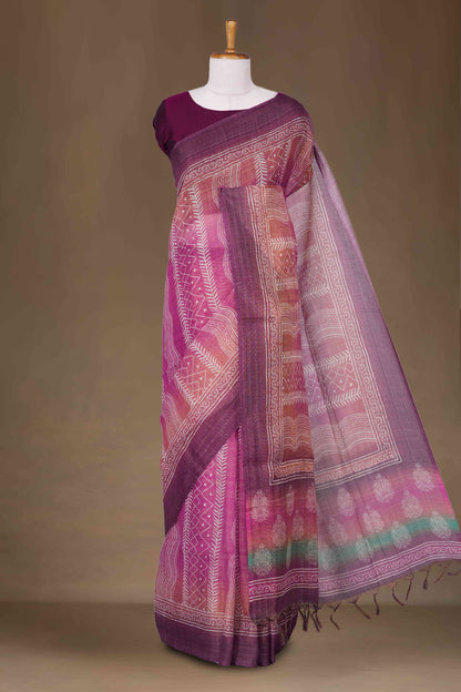 Elegant Pink linen saree design